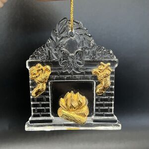 Gorham Germany Crystal Glass Fireplace Gold Stockings Hearth Christmas Ornament